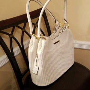 Donna Karan pinstripe quilt  satchel ,ivory Nwot